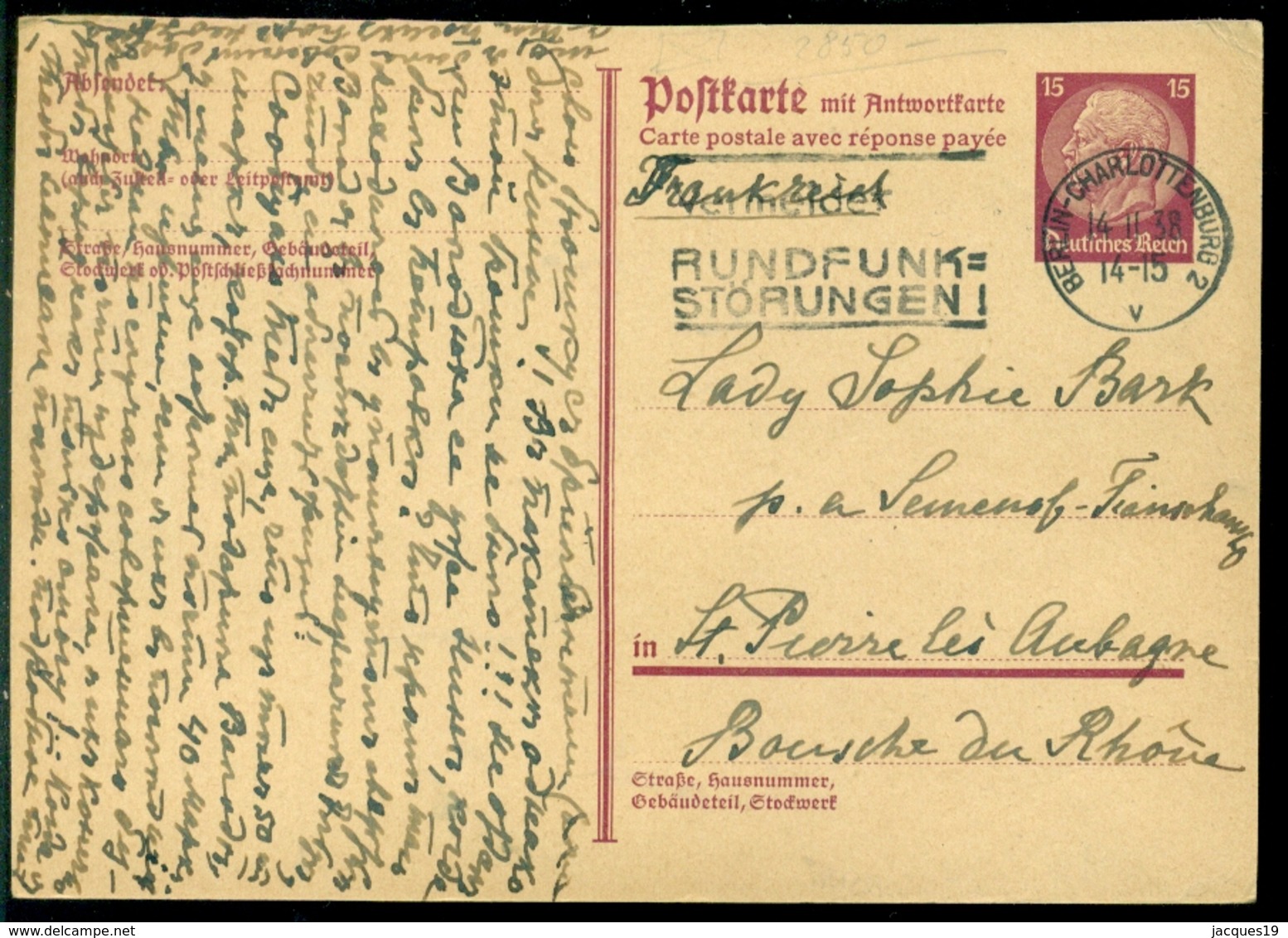 Deutsches Reich 1938 Ganzsache Mi P223.F Nach Frankreich - Lettres & Documents