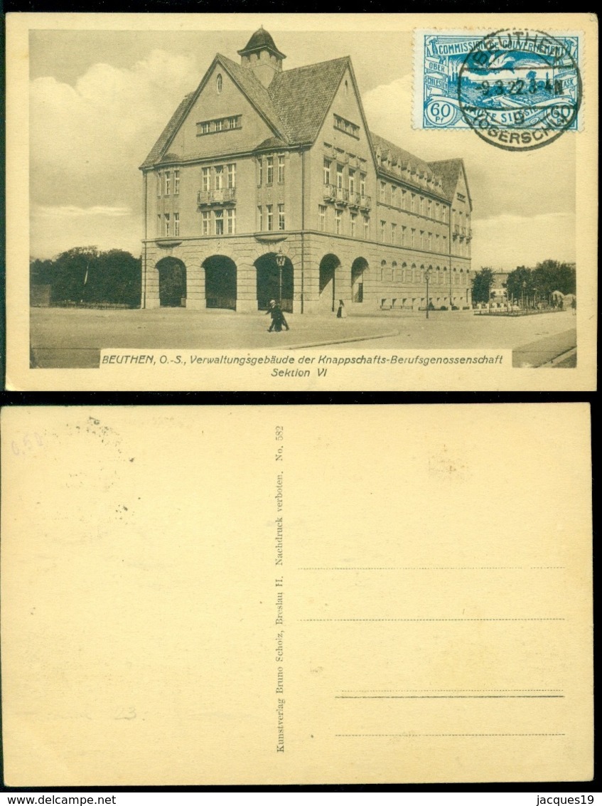 Polen 1922 Postkarte Bytom (Beuthen) Haute Silésie Verwaltungsgebäude Der Knappschafts-Berufsgenossenschaft Sektion VI - Poland