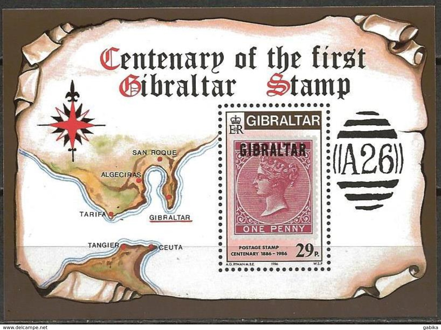 Gibraltar 1986 Scott 490 MNH Sheet Stamp Centenary, Map - Gibilterra