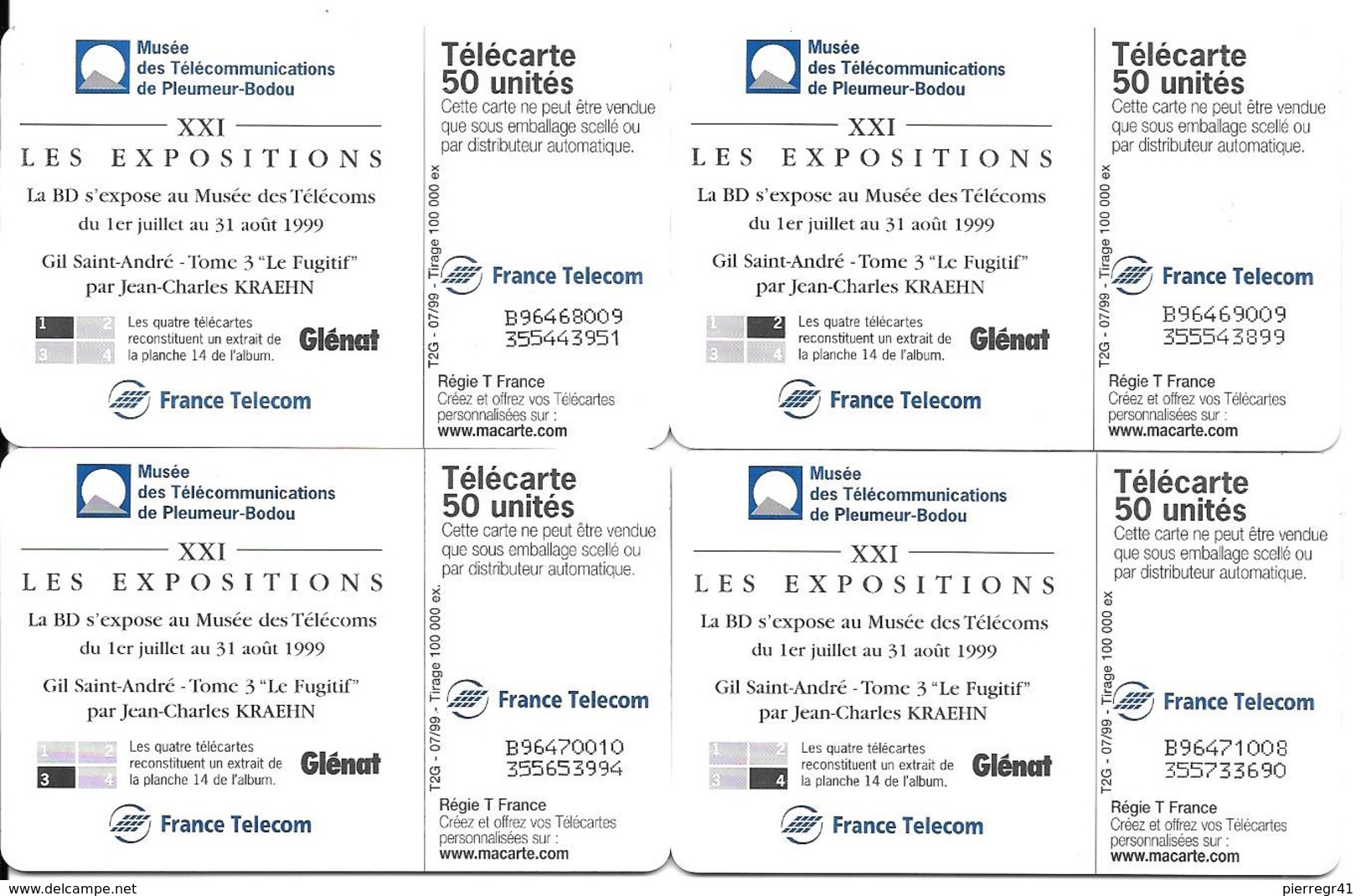 4-CARTES-PUBLIC-50U-F994-995-996-997--GEM2-07/99-PLEUMEUR XXI-PUZZLE BD1/2/3/4-Utilisé-TBE- - 1999