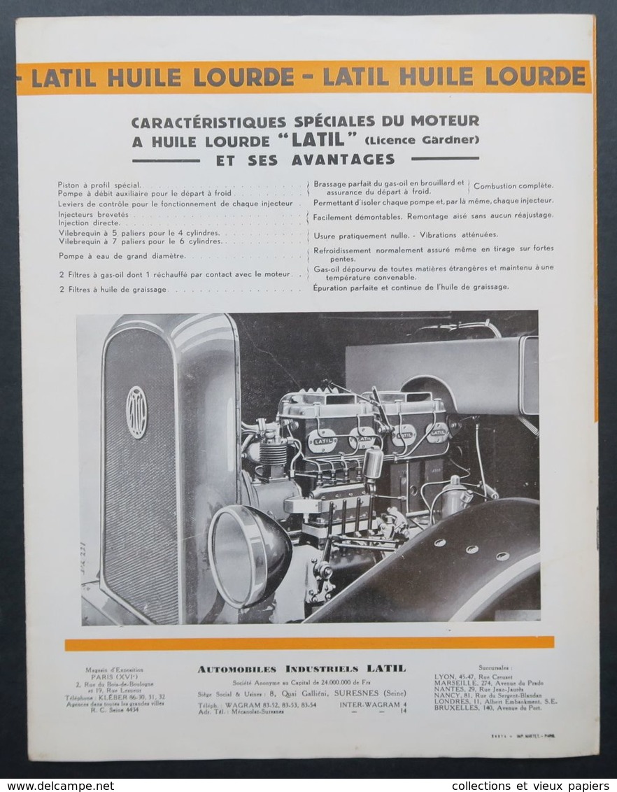 CAMIONS LATIL Moteur Hulle Lourde 1920 Licence Gardner - Brochure Commerciale - Automobil