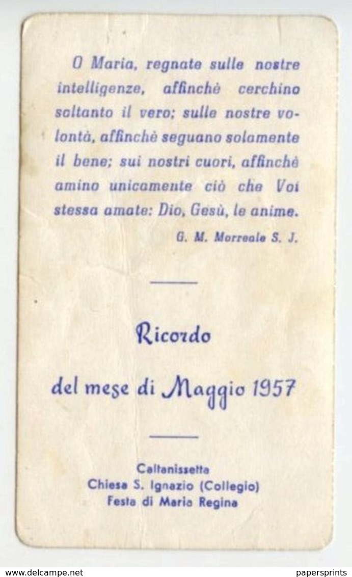 Caltanissetta - Santino Antico RICORDO MESE DI MAGGIO 1957, Festa Di Maria Regina, Chiesa Di San Ignazio - P92 - Religion & Esotérisme