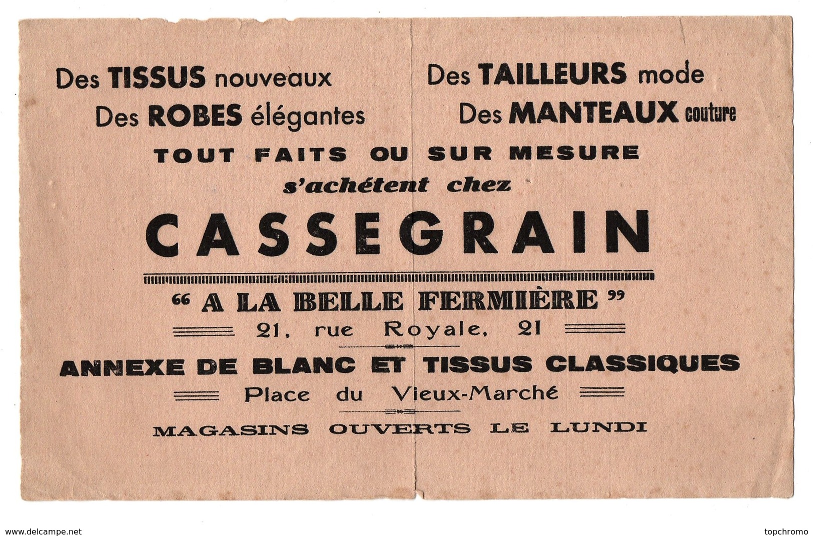 Buvard Cassegrain A La Belle Fermière Blanc Et Tissus Rue Royale Orléans - Textile & Vestimentaire