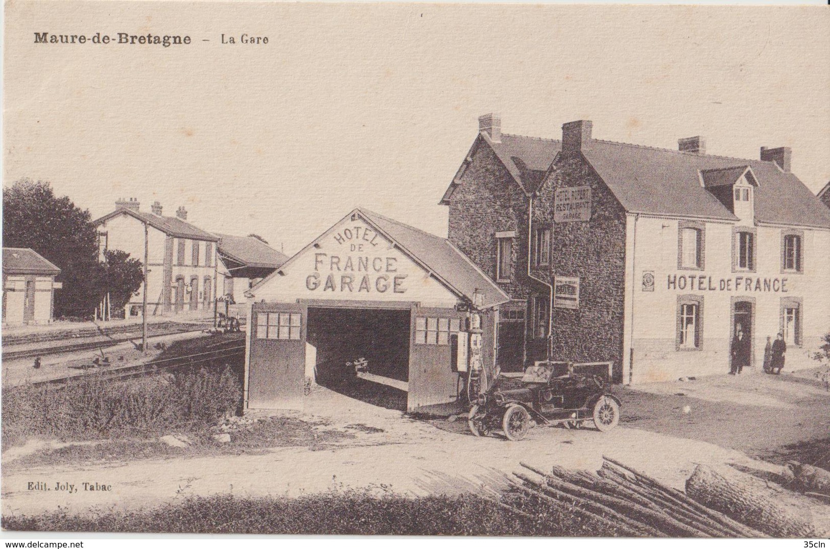 MAURE De BRETAGNE - La Gare - Hotel De France - Garage De  L'Hotel. - Voiture Ancienne. - Autres & Non Classés