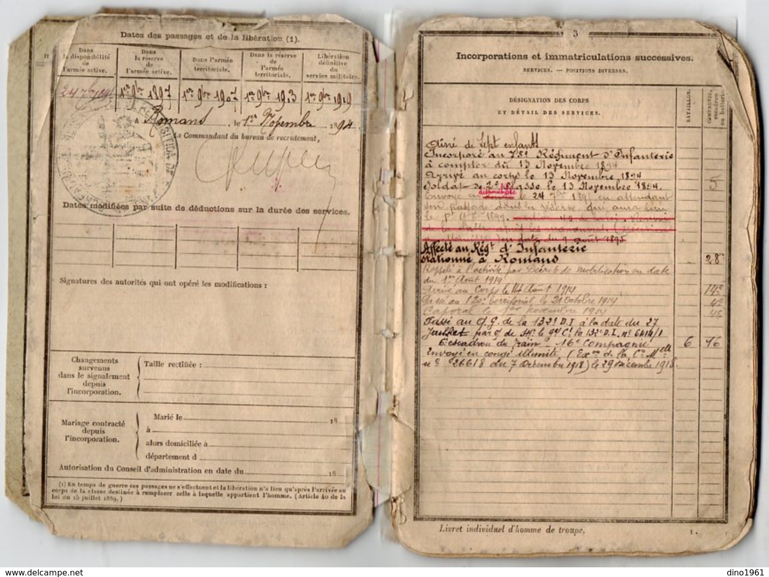 VP14.368 - MILITARIA - ROMANS - Guerre 14 / 18 - Livret Militaire De Mr Louis VALLET De VALENCE - Documents