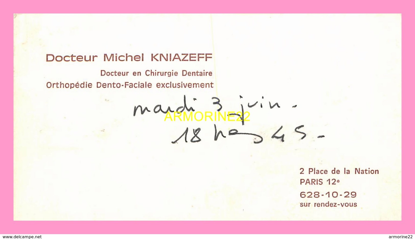 CARTE DE VISITE  Docteur Michel  KNIAZEFF  Paris 12eme - Visitenkarten