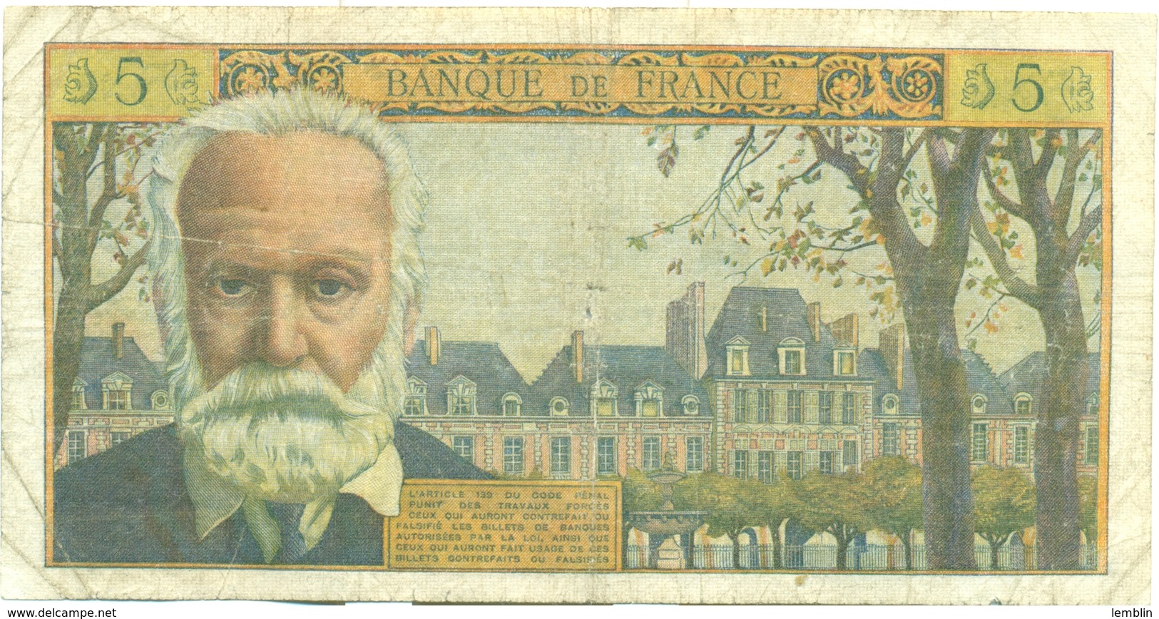 5 NOUVEAUX FRANCS 2 FEVRIER 1961 - 5 NF 1959-1965 ''Victor Hugo''