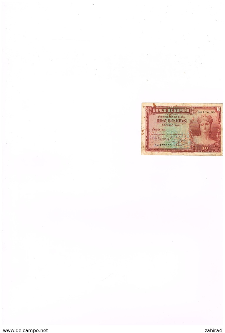 Banco De Espana - 10 - Diez Pesetas - Emision 1935 - A4,437,135 - 10 Pesetas