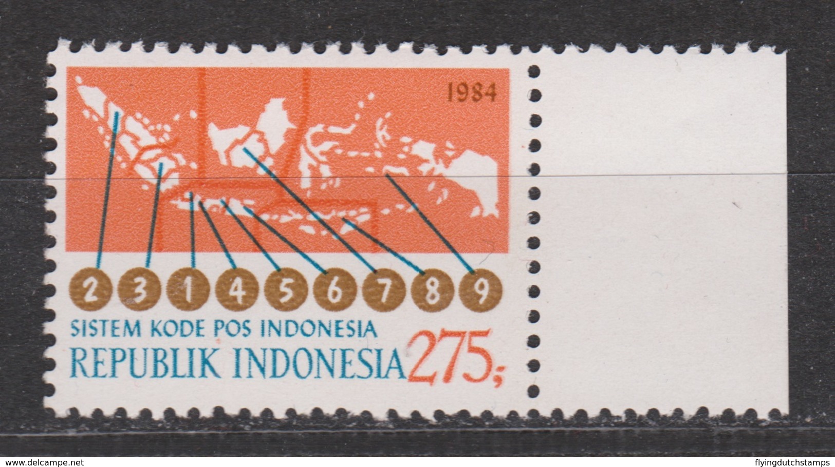 Indonesia Indonesie 1214 Rand MNH ; Kaart, Map, Carta, Carte Indonesia 1984 Postcode - Aardrijkskunde