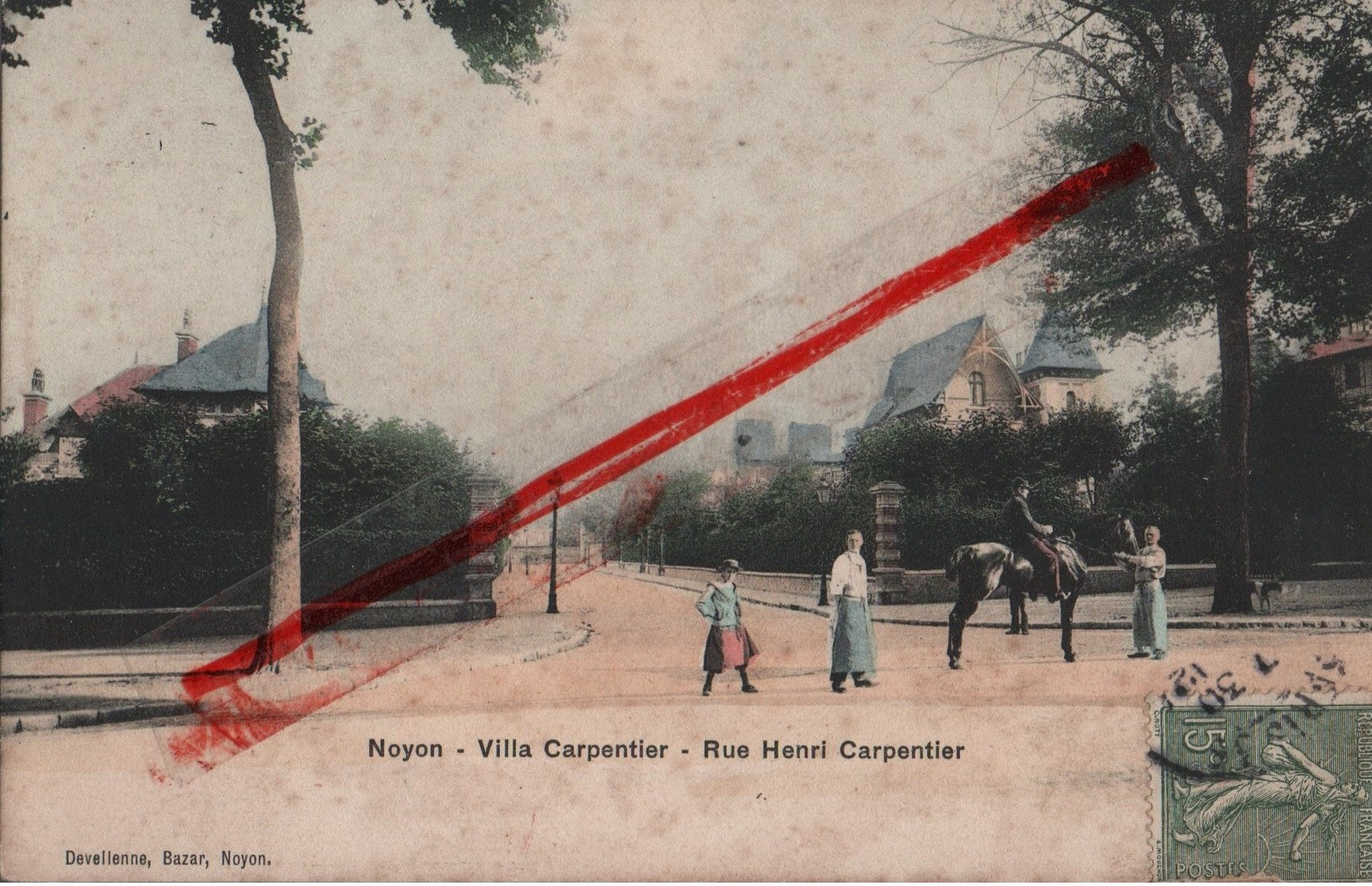 (Oise) Noyon - 60 - Villa Carpentier, Rue Henri Carpentier (animée, Colorisée) Circulé 1905 - Noyon