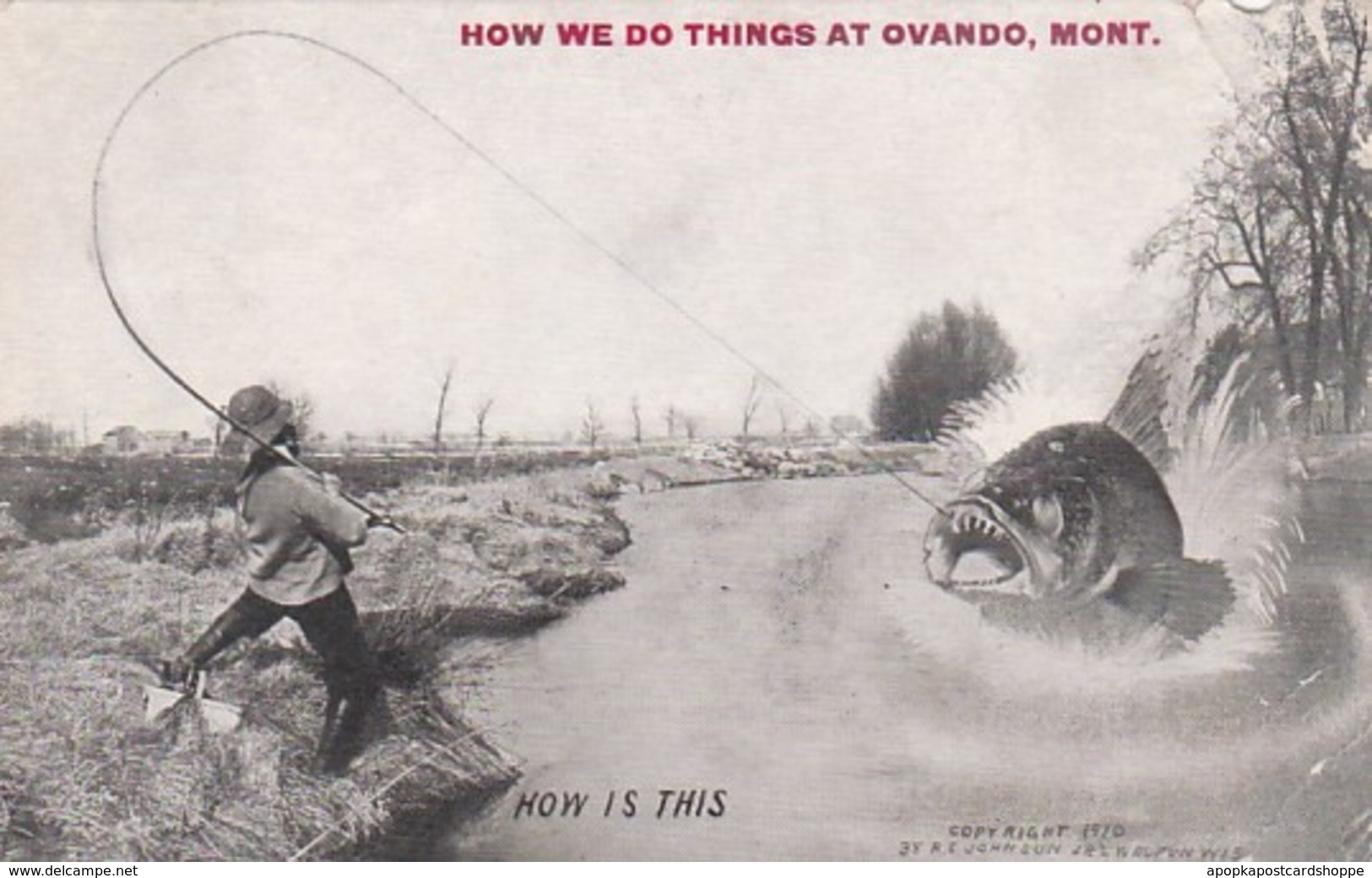 Montana Ovando Exageration Fishing Man Catching Giant Fish 1912 - Other & Unclassified