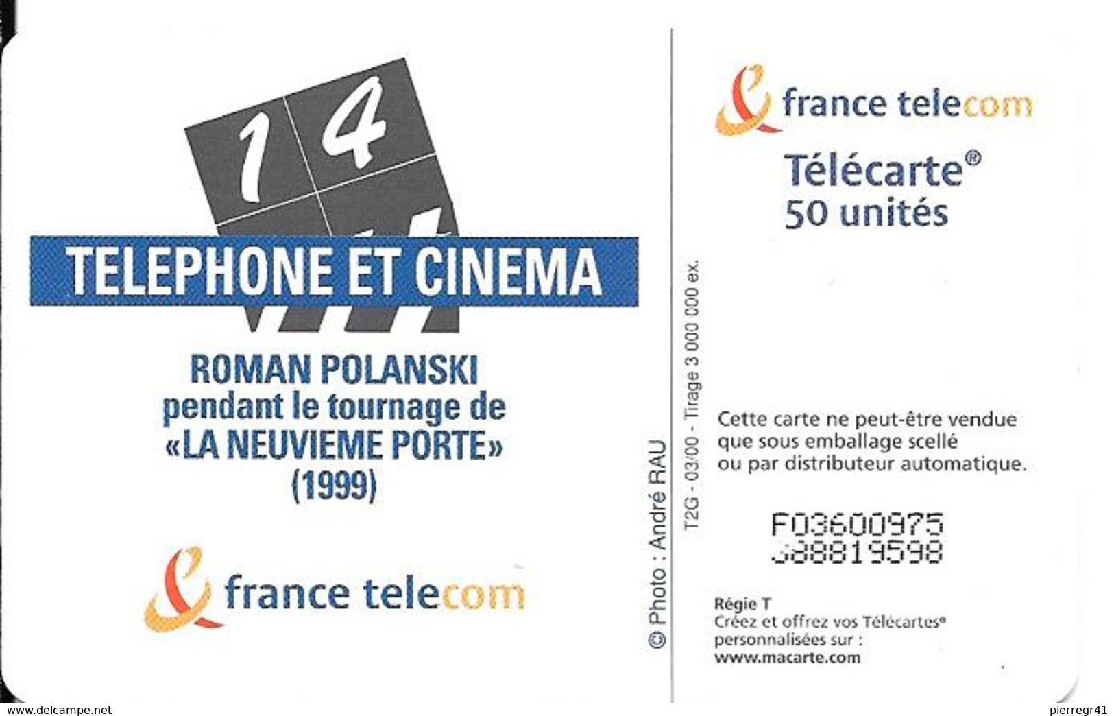 CARTE°-PUBLIC-50U-F1046A-LG1-03/2000-POLANSKI-Série Cinéma-UTILISE-TBE - 2000