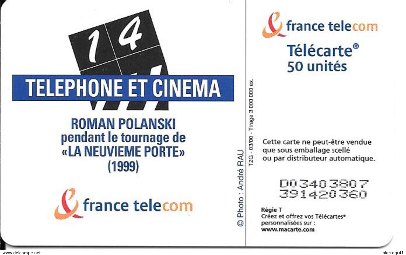 CARTE°-PUBLIC-50U-F1046B-OB2-03/2000-POLANSKI-Série Cinéma-UTILISE-TBE - 2000