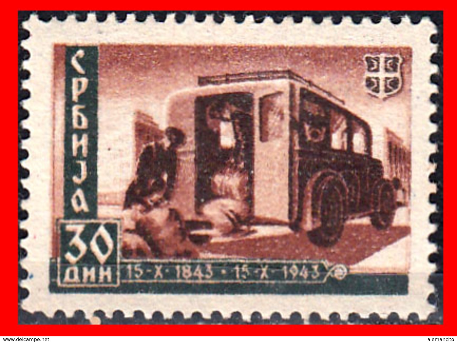 SERBIA SELLO AÑO 1943 WAGON POST - Serbia