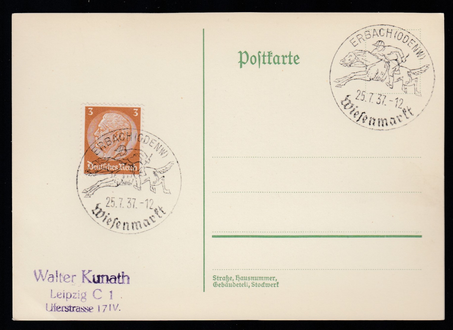 Deutsches Reich Postkarte Ungelaufen Sonderstempel 1937 Erbach Odenw 326D - Maschinenstempel (EMA)