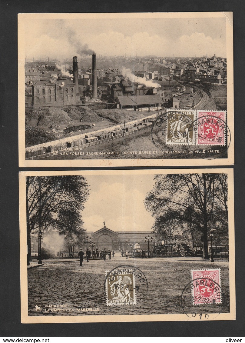 2 Cartes CHARLEROI - Timbres Sur Le Devant - Briefe U. Dokumente