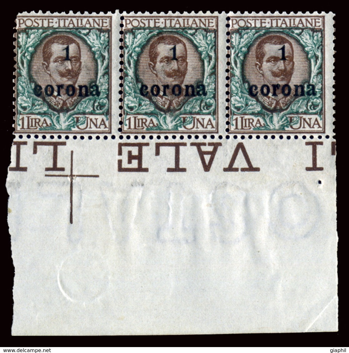 ITALY ITALIA TRENTO E TRIESTE 1919 1 LIRA (Sass. 11) STRISCIA DI TRE NUOVA INTEGRA - Trento & Trieste