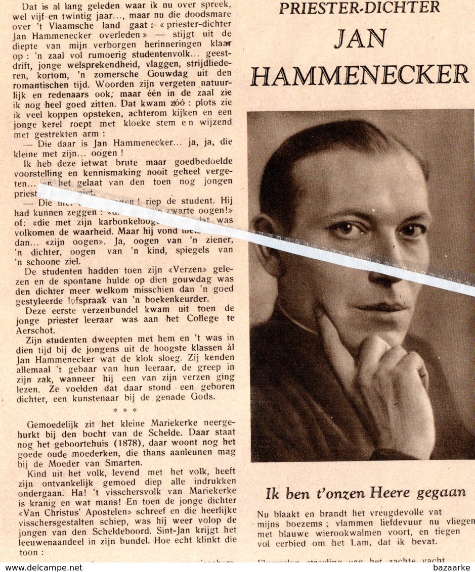 MARIEKERKE..1933 ..JAN HAMMENECKER PRIESTER-DICHTER ° MARIEKERKE1878 + WESTRODE 1932 - Non Classés