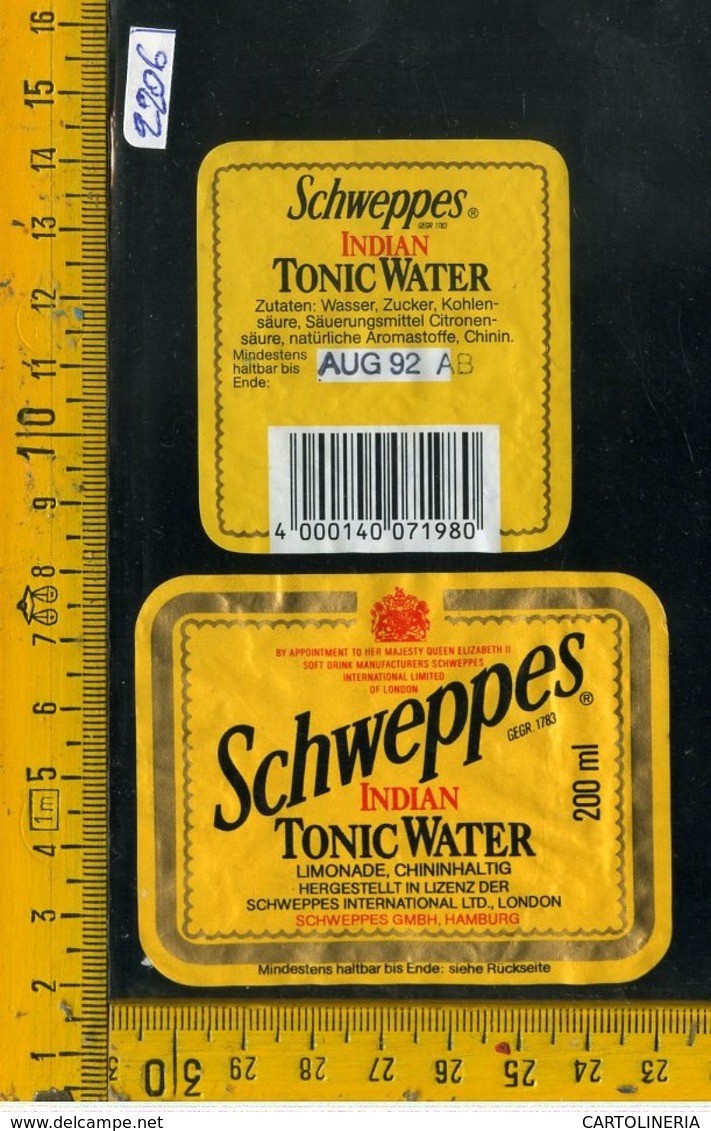 Etichetta Bibita Acqua Minerale Tonica Schweppes - Altri & Non Classificati