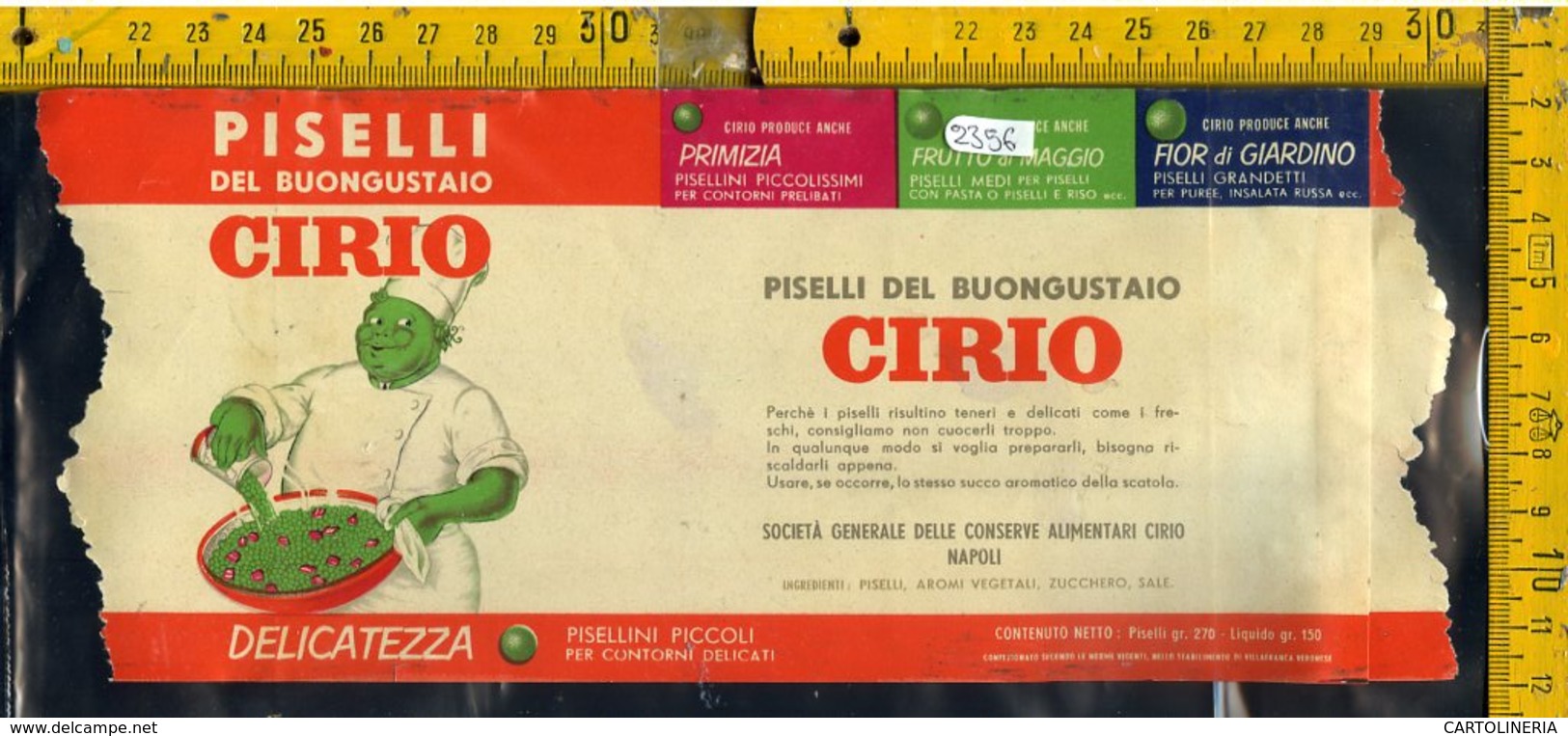 Etichetta Alimentare Piselli Cirio - Altri & Non Classificati