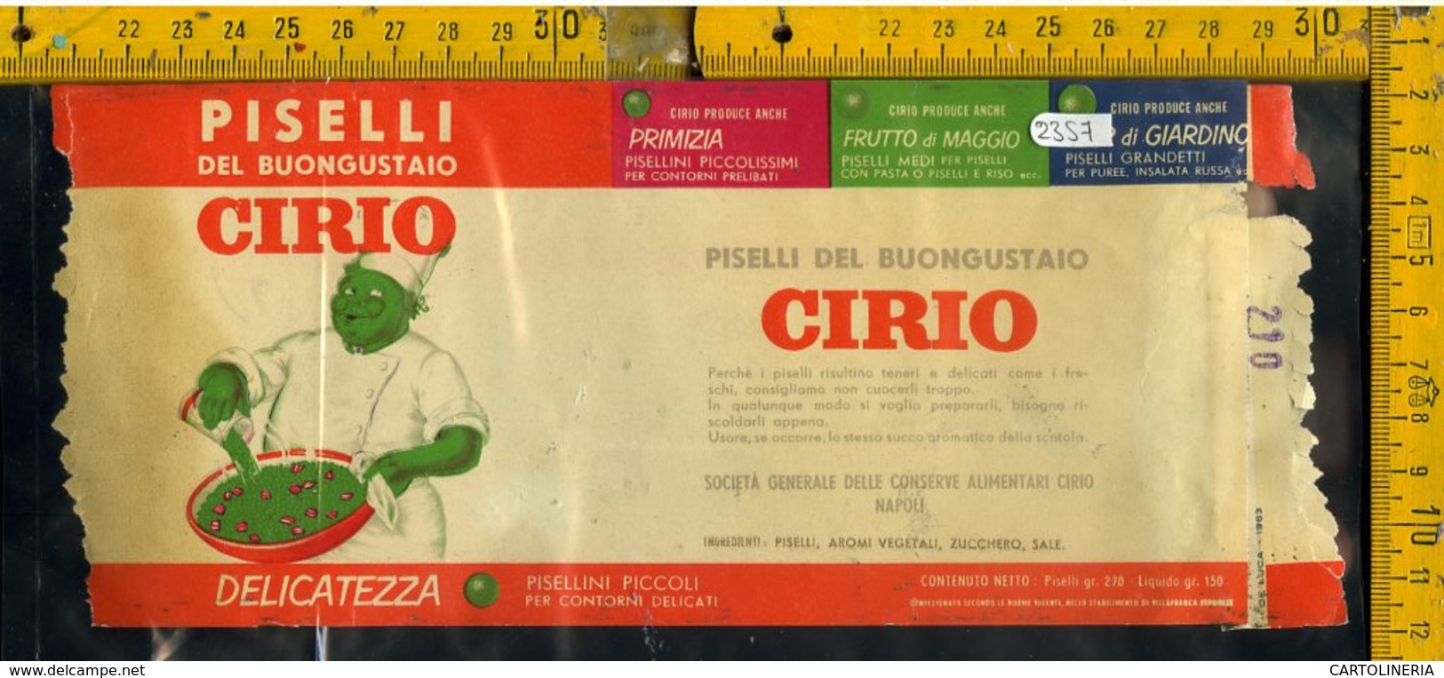 Etichetta Alimentare Piselli Cirio - Altri & Non Classificati