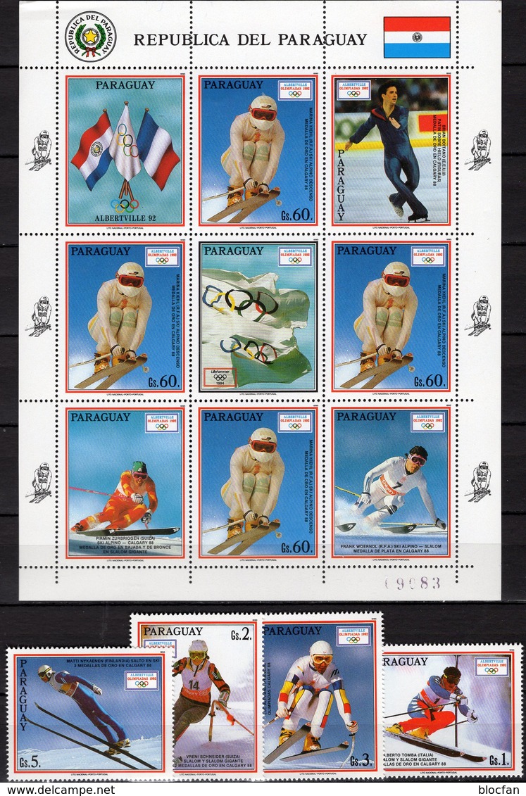 Winter-Olympia 1992 Paraguay 4471/4+KB ** 16€ Ski-Läuferin Kiehl Alpine Skilauf Abfahrtslauf Sport Sheetlet Olympic - Winter (Other)