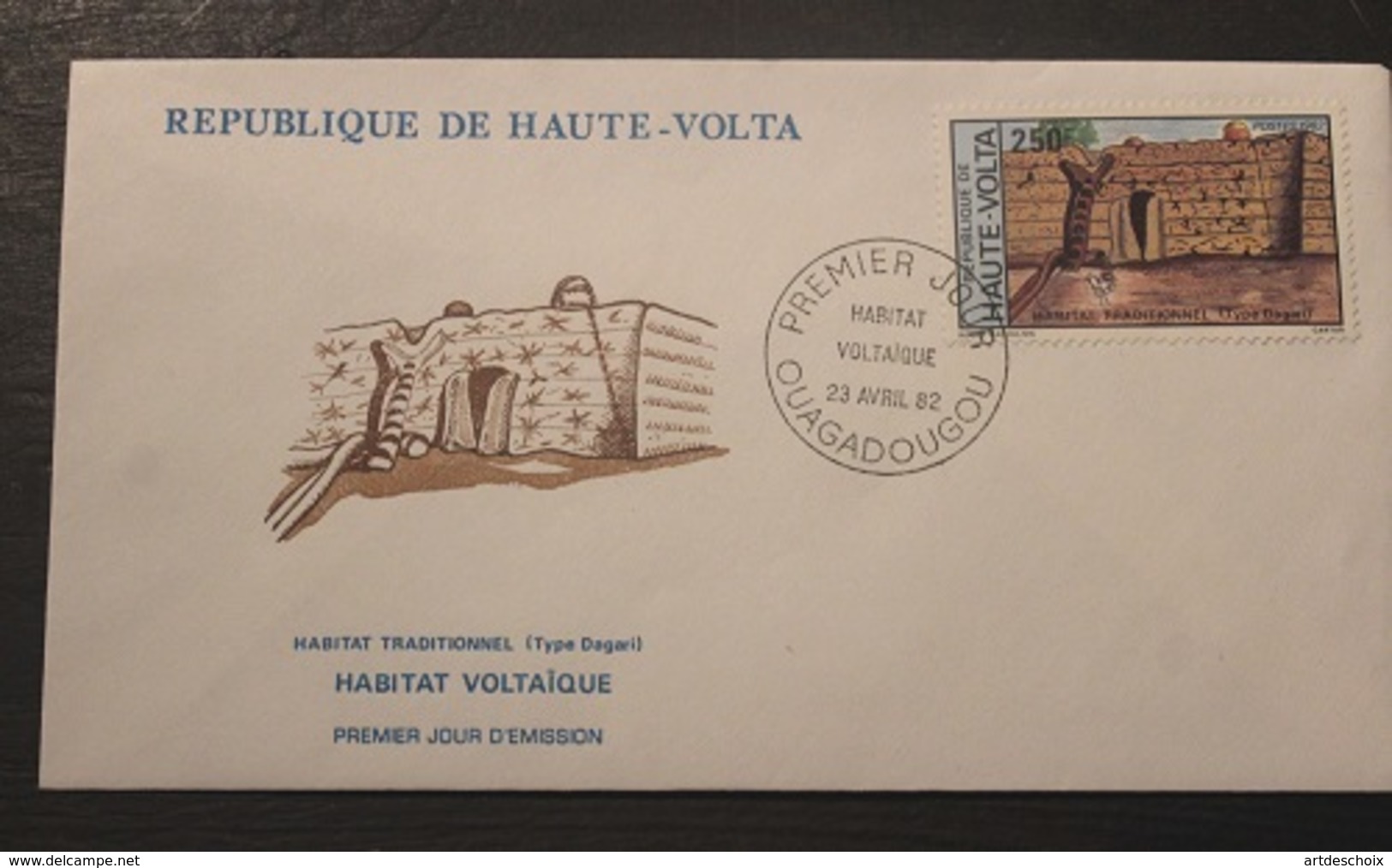 Enveloppe-1-jour-Haute-volta-Habitat-voltaique-23-Avril-1982-250-cfa - Haute-Volta (1958-1984)