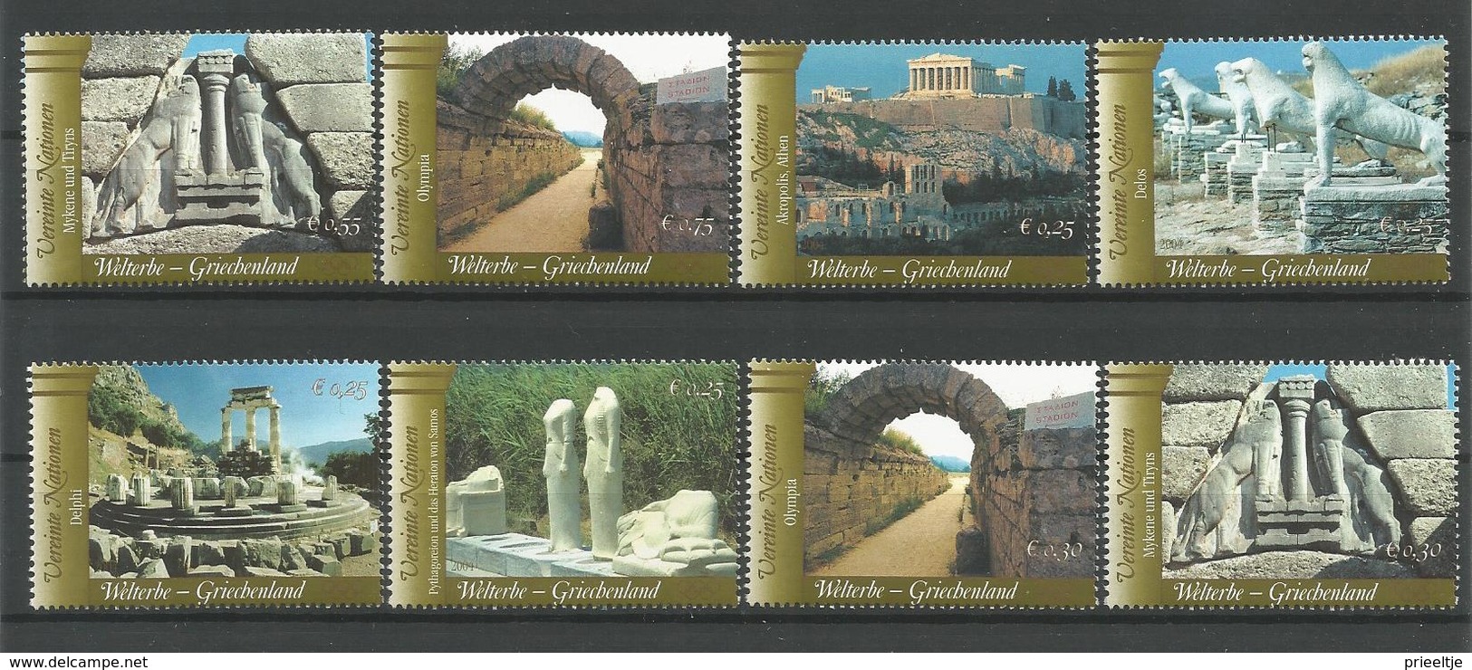 United Nations V. 2004 World Heritage Greece Y.T. 432/439 ** - Neufs