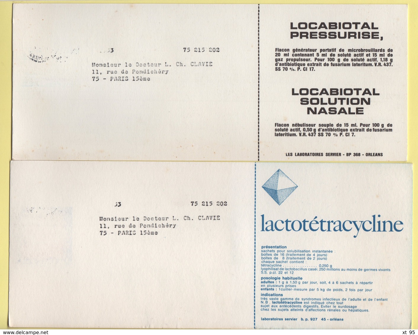 Lot De 2 Cartes 1er Jour Publicitaires Offertes Par Les Laboratoires Servier - Voir Scan - Cartas & Documentos