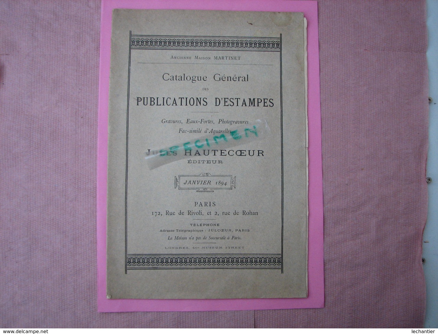 Catalogue General Des Publications D'estampes ( Janvier 1894) Jules Hautecoeur édit. TBE - Prenten & Gravure