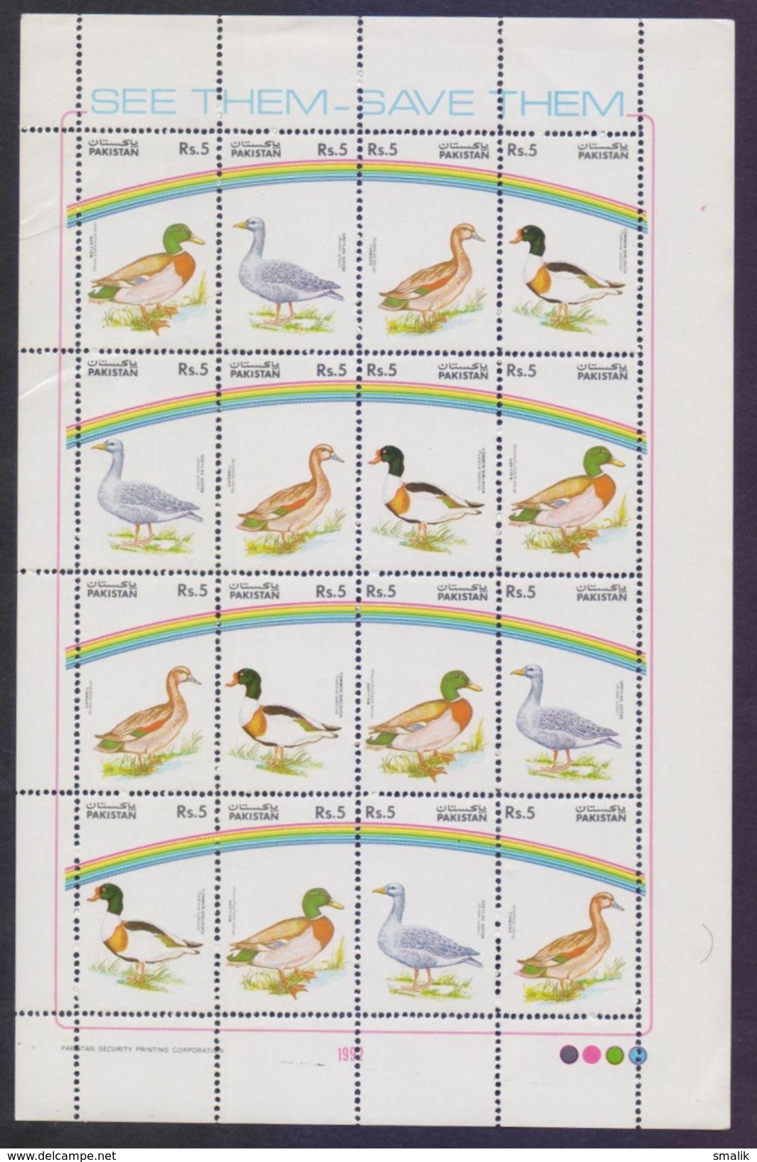 PAKISTAN 1992 MNH - Water Birds, Save Wildlife Ducks, Miniature Sheet - Pakistan