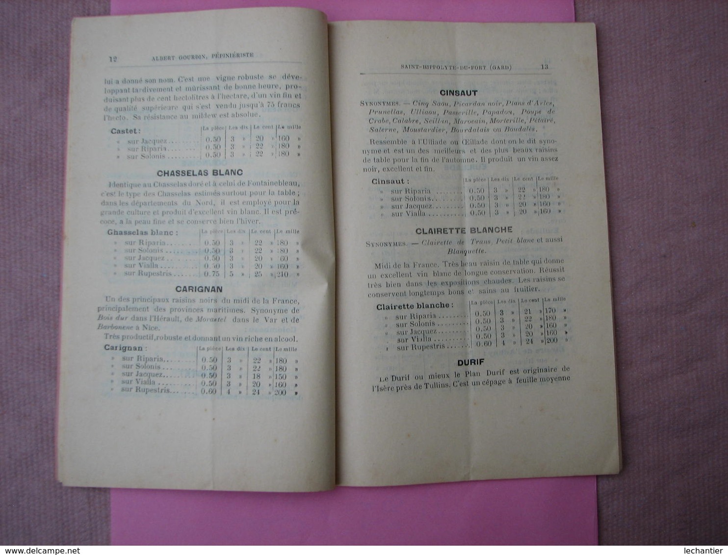 Pepinieres Des Cevennes Catalogue 1893/94 Plants De Vignes Américaines Greffés Et Soudés 70 Pages TBE - Autres & Non Classés