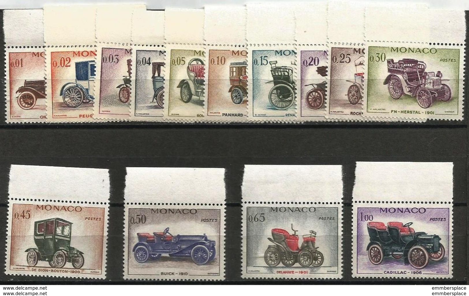 Monaco - 1961 Veteran Cars Set Of 14  MNH **  Sc 485-98 - Unused Stamps