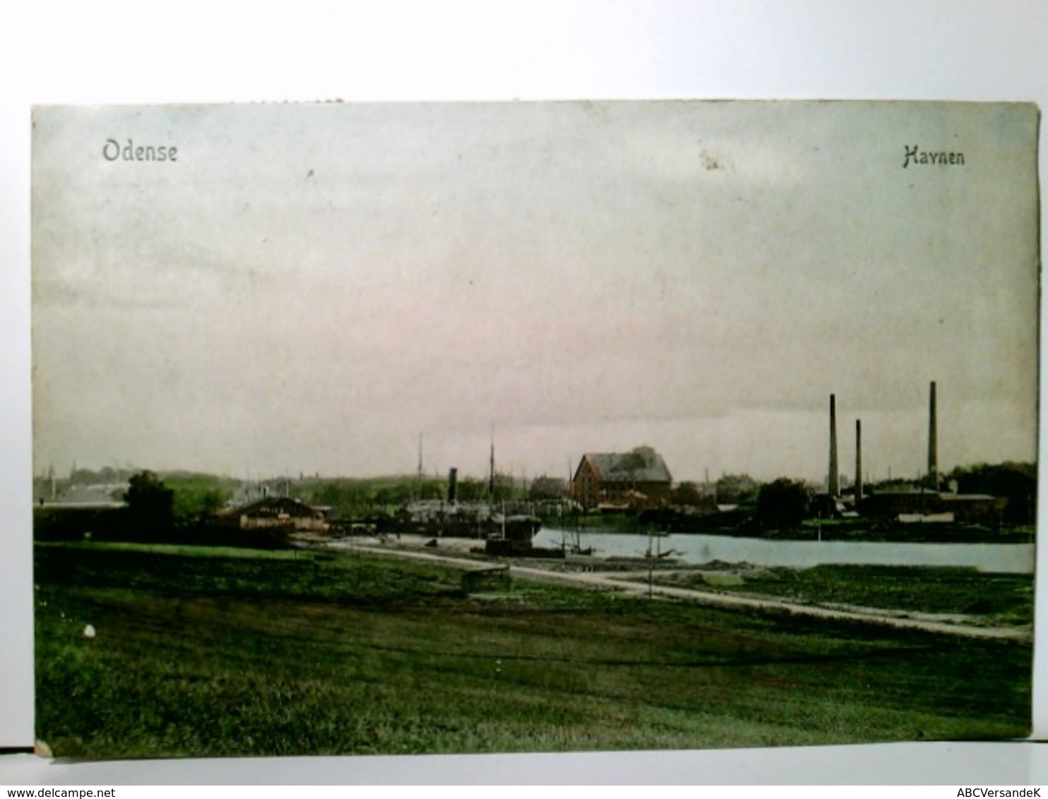 Odense / Fünen. Havnen. Alte AK Farbig, Gel. 1916. Panoramablick über Die Hafenanlage, Schiffe, Gebäude, Fabri - Sonstige & Ohne Zuordnung