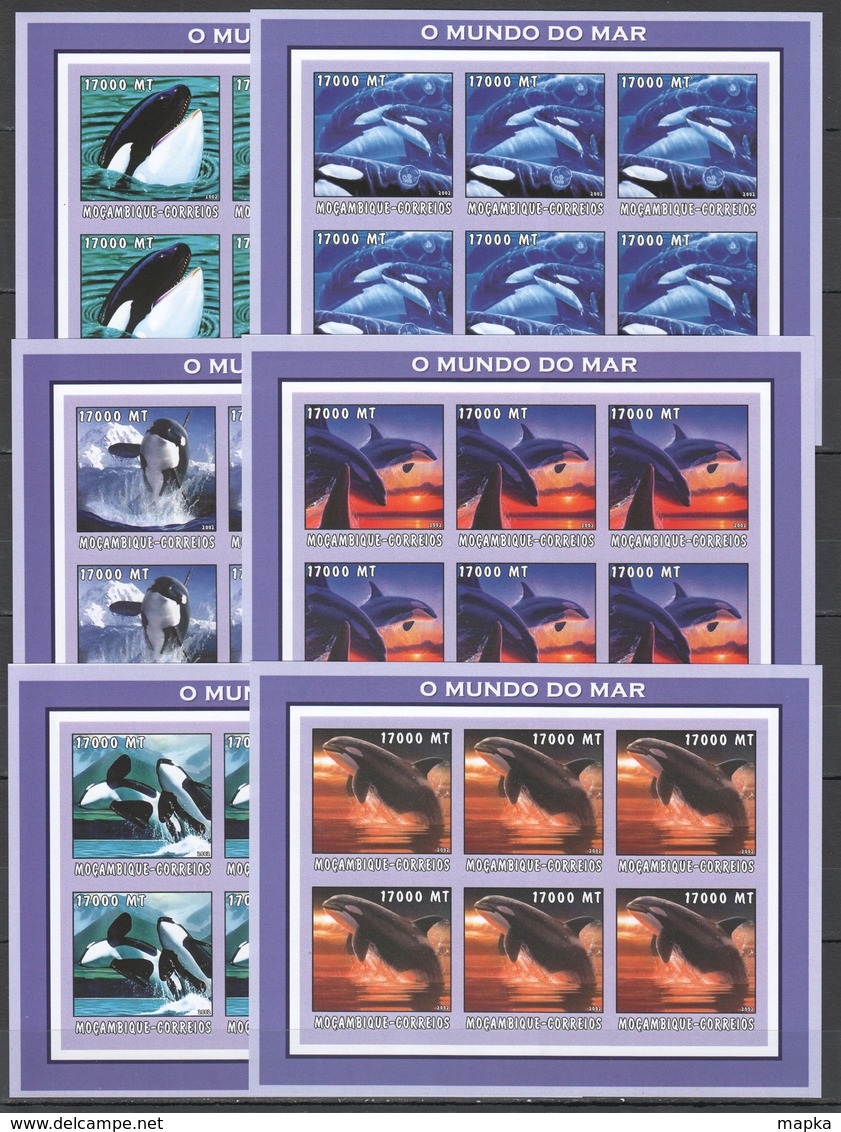 F974 IMPERF 2002 MOZAMBIQUE ANIMALS & FAUNA KILLER WHALES 6SET MNH - Baleines