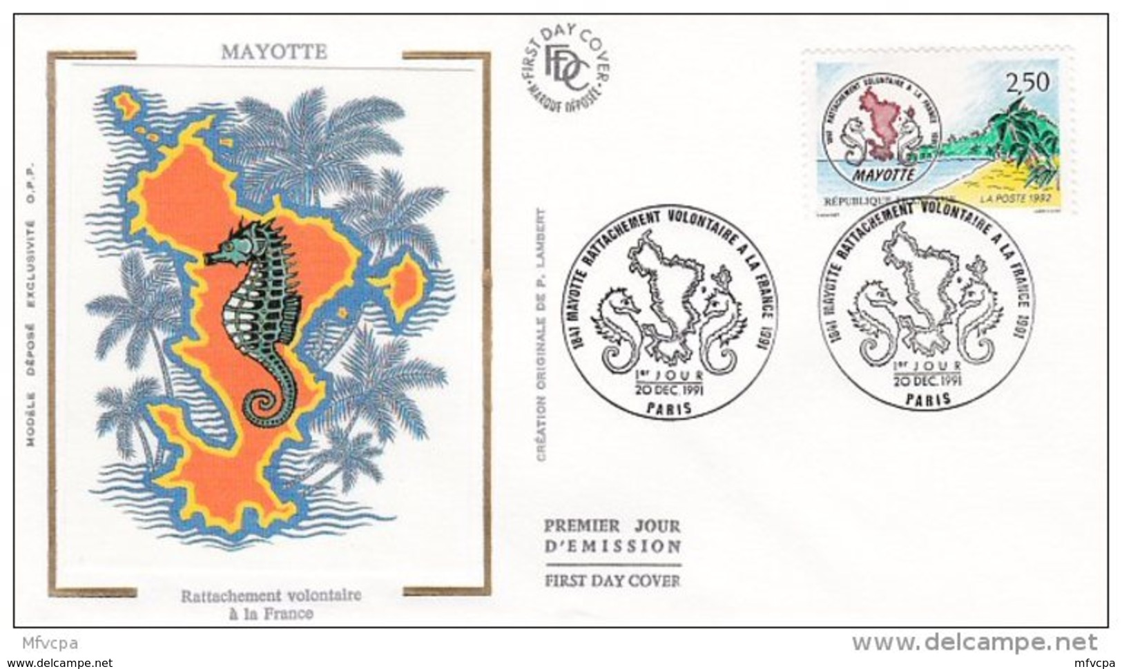 L4R237 FRANCE 1991  FDC Rattachement Mayotte 2,50f Paris 20 12 1991 /envel.  Illus. - 1990-1999