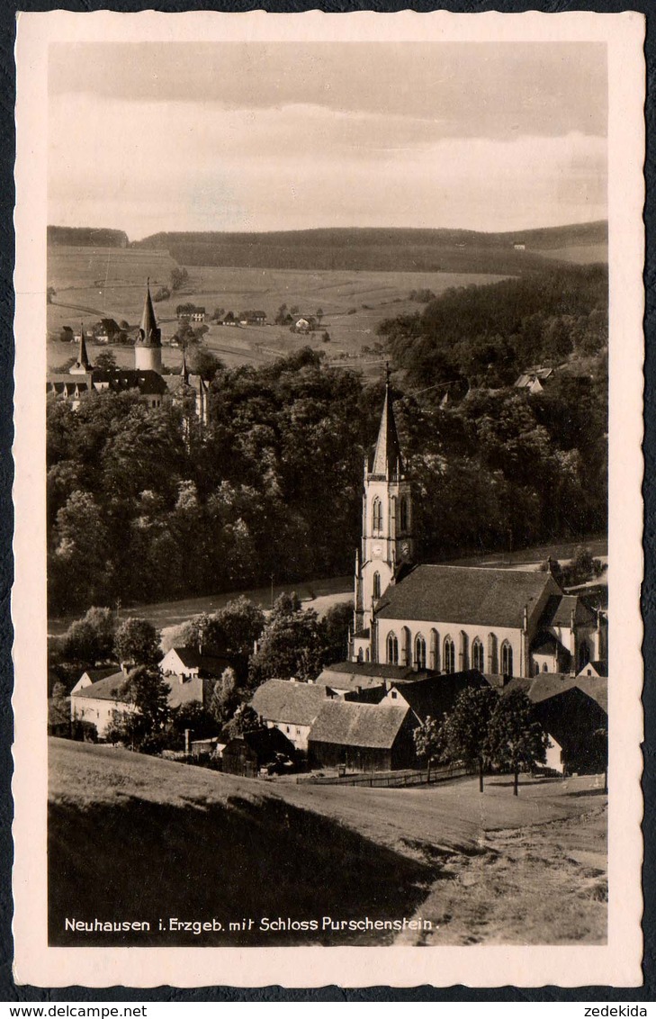 C2370 - Neuhausen Mit Schloß Purschenstein Und Kirche - Franz Landgraf - Neuhausen (Erzgeb.)