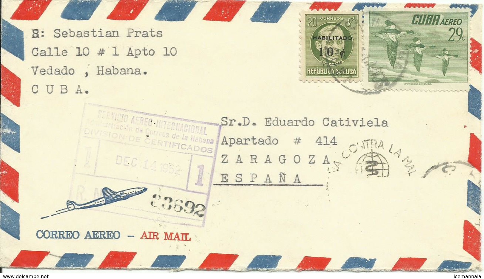 CUBA, CARTA CIRCULADA A ZARAGOZA - Cartas & Documentos