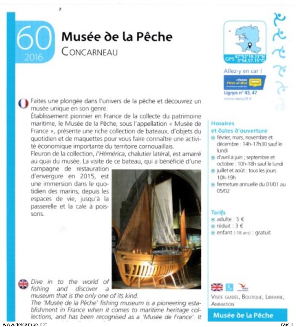 Fiche Touristique  Publicitaire Concarneau Finistère Le Musée De La Pêche  TBE - Autres & Non Classés