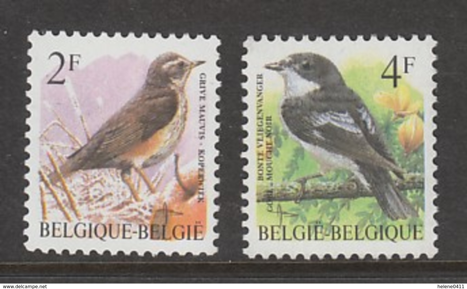 PAIRE NEUVE DE BELGIQUE - OISEAUX DE BUZIN : GRIVE MAUVIS ET GOBE MOUCHE N° Y&T 2646/2647 - Sperlingsvögel & Singvögel