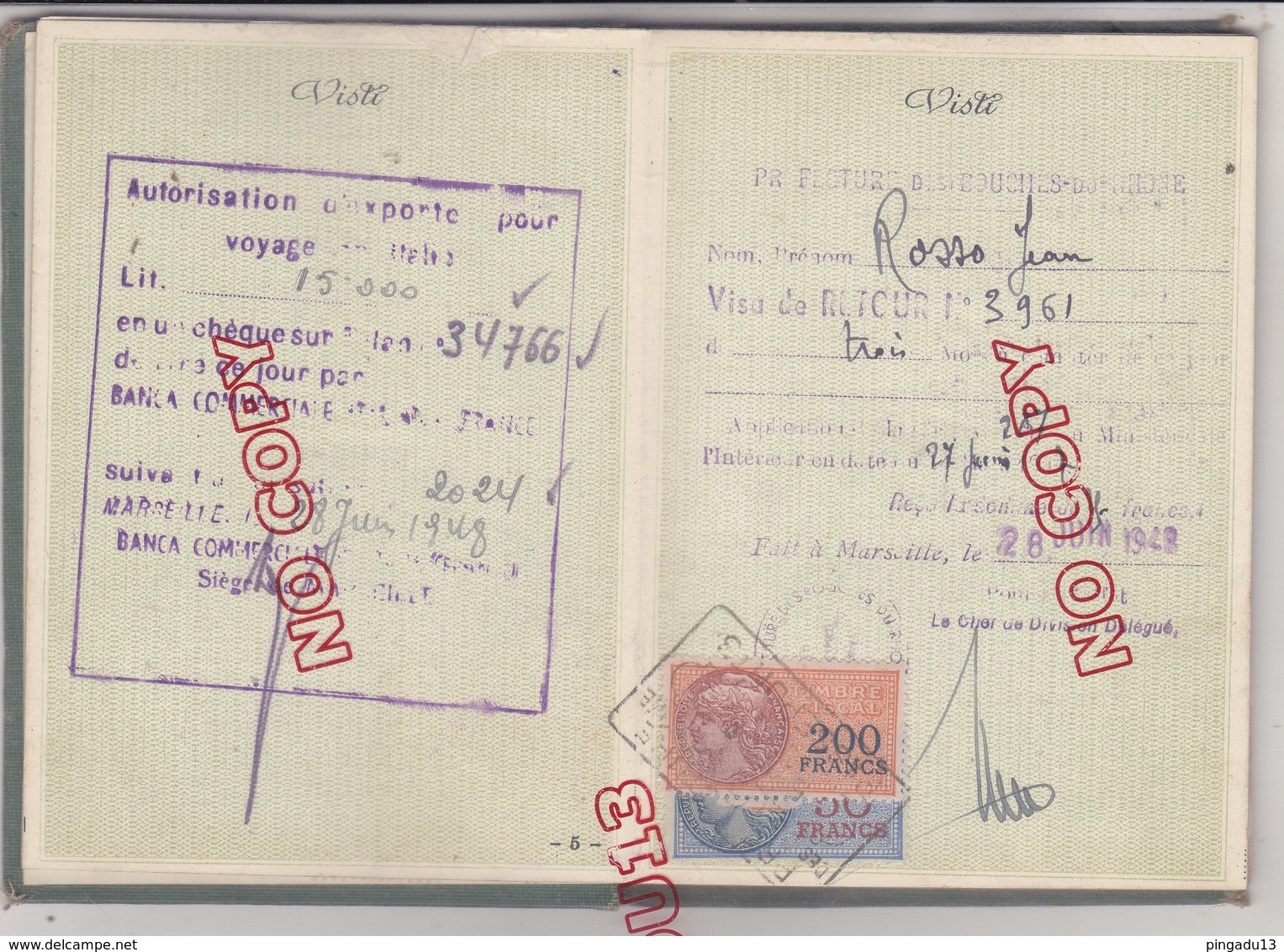 Passaporto Per L'estero Passeport Italie Timbre Fiscal France 21 Juin 1948 Très Bon état - Altri & Non Classificati