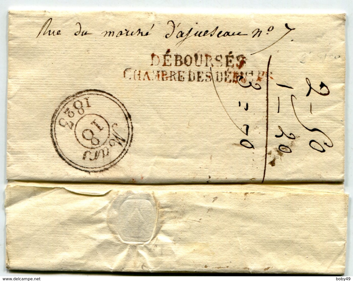 DEBOURSES CHAMBRE DES DEPUTES Du 18/03/1823 Sur LSC De TOURS Taxée 5 Pour PARIS - 1801-1848: Precursors XIX