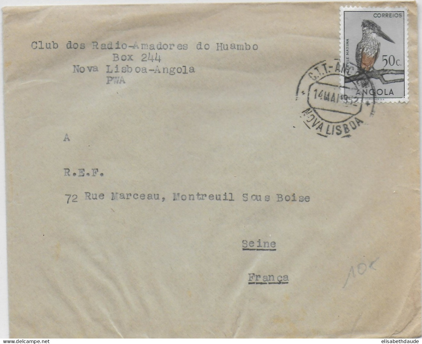 ANGOLA - 1952 - ENVELOPPE De NOVA LISBOA => MONTREUIL - Angola