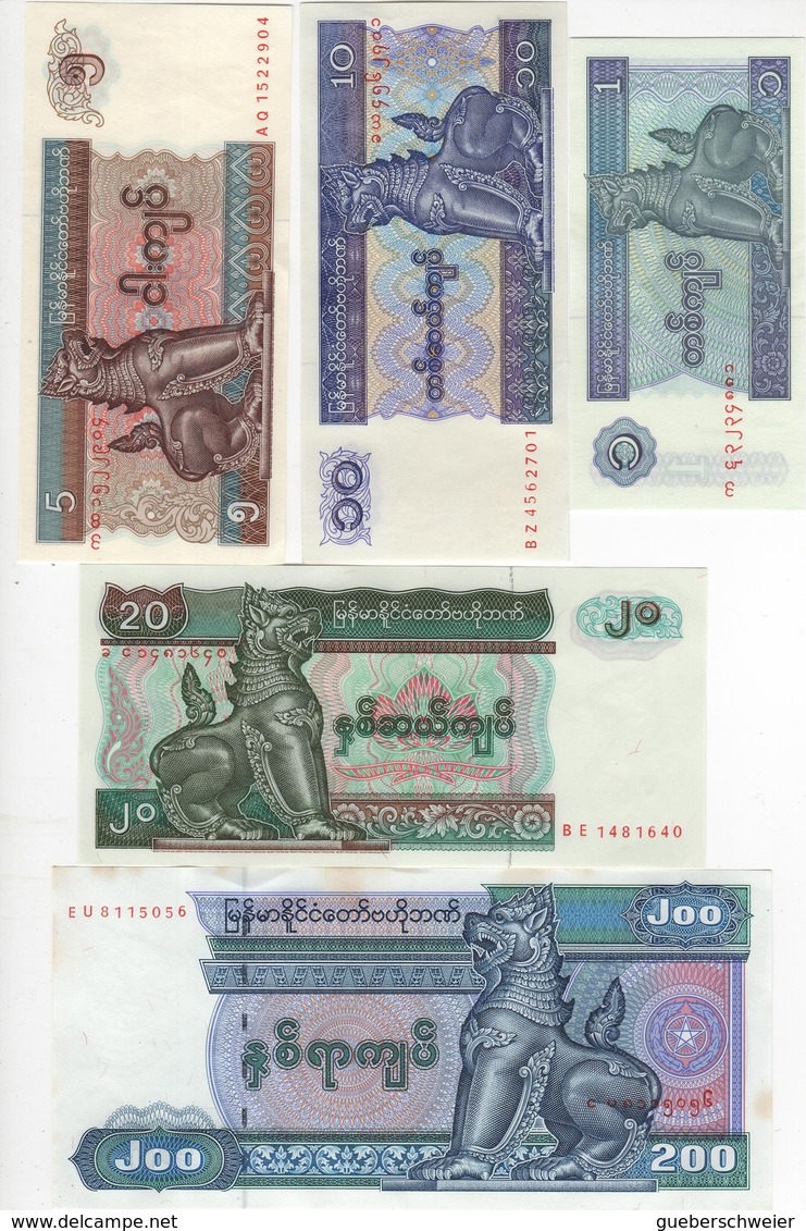 B12 - BIRMANIE Lot De 5 Billets - Myanmar