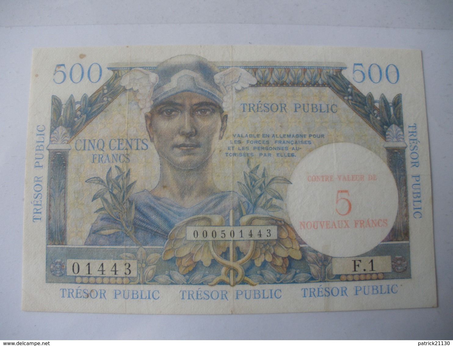 5 NF/500 F TRESOR PUBLIC SURCHARGE ROUGE - Altri & Non Classificati