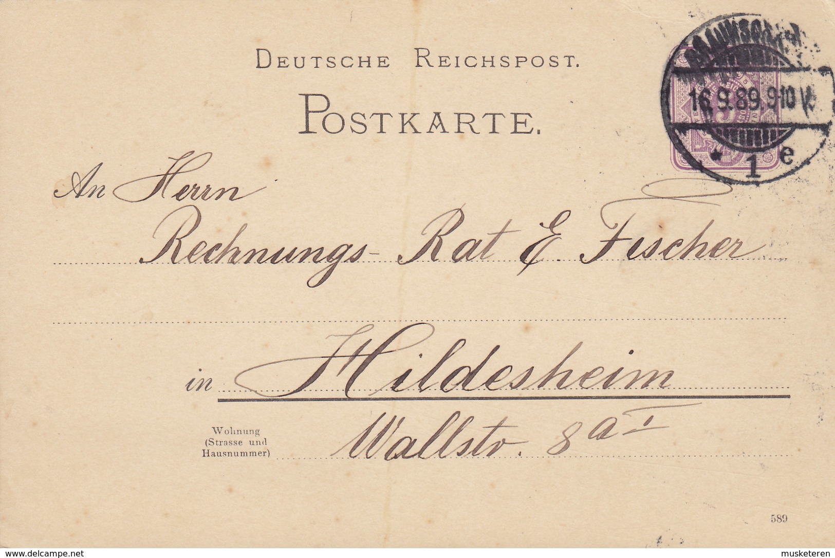 Reichspost Postal Stationery Ganzsache Entier 5 Pfennig (589) BRAUNSCHWEIG 1889 HILDESHEIM (2 Scans) - Cartes Postales