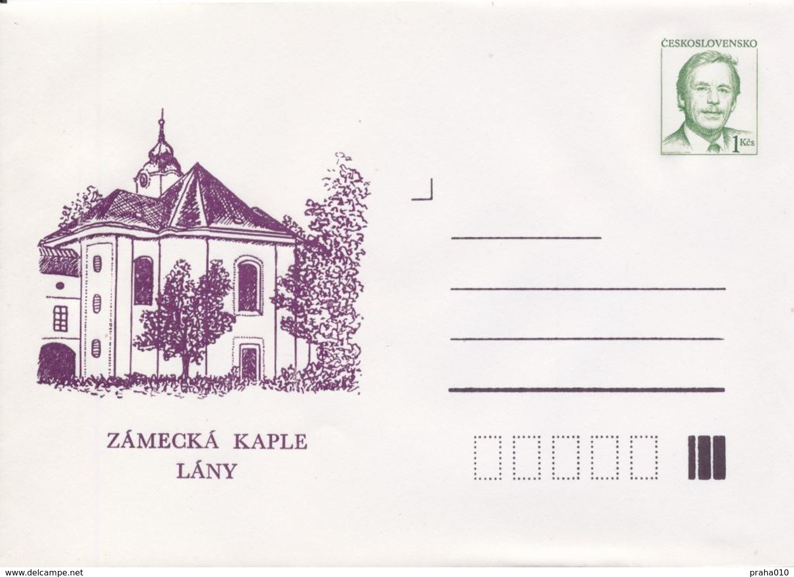 J0855-57 - Tchécoslovaquie (1992) Entiers Postasux / Président Vaclav Havel: Lany - Tombe, Chapelle Du Château, école (3 - Buste