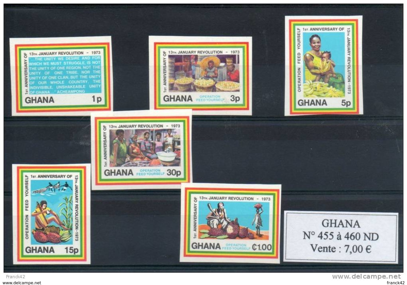 Ghana. 1er Anniversaire De La Revolution. Série De 6 Timbres Non Dentelés - Ghana (1957-...)