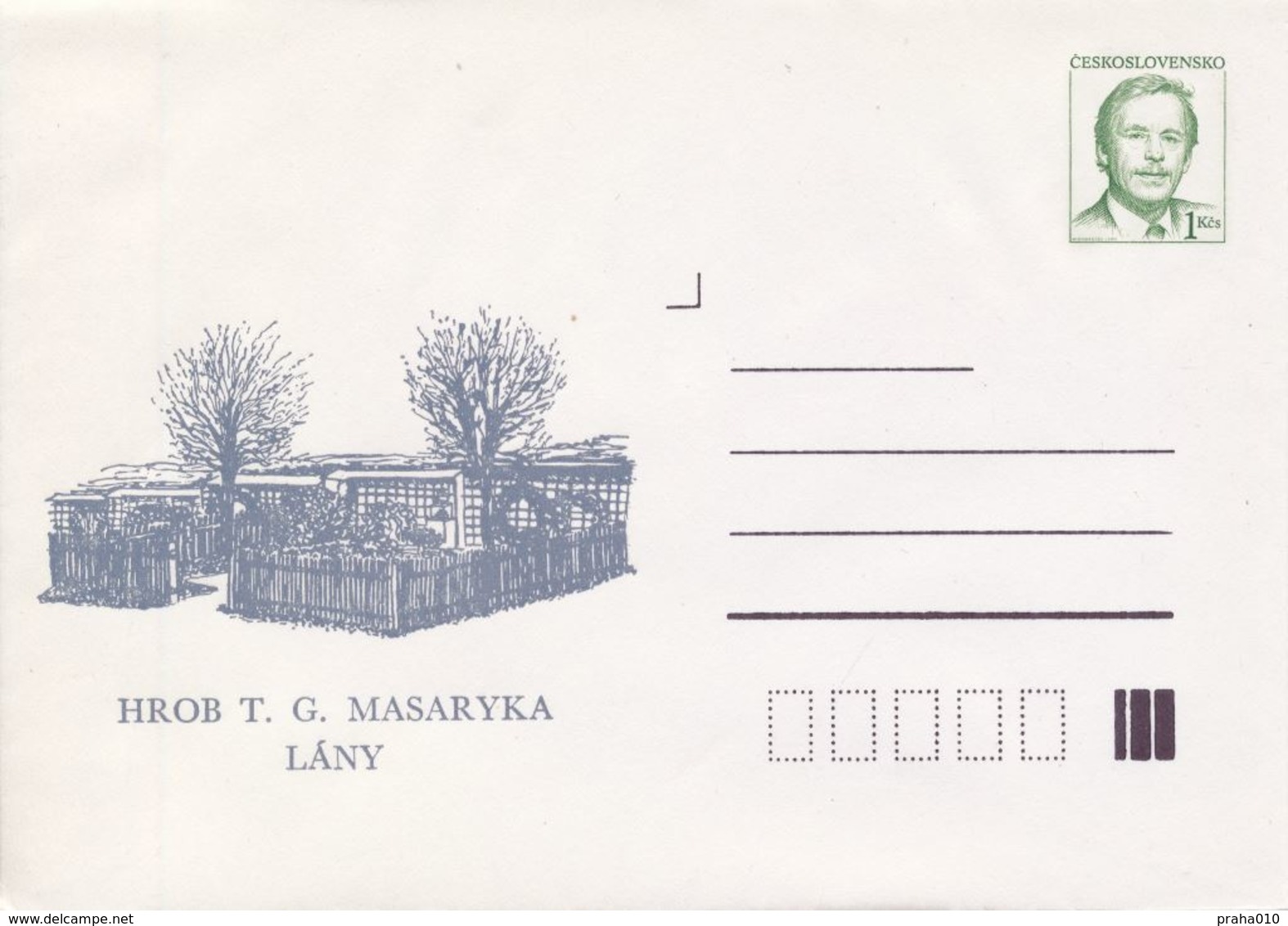 J0855-57 - Tschechoslowakei (1992) Ganzsachen / Präsident Vaclav Havel: Lany - Grab, Schlosskapelle, Schule (3 Stücke) - Buste
