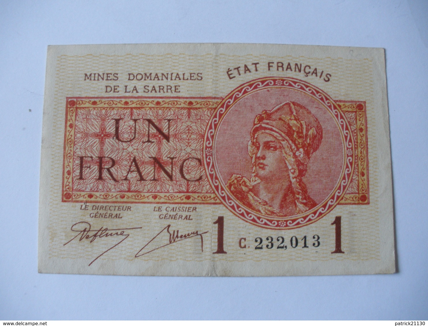 1 F MINES DOMANIALES DE LA  SARRE TYPE 1920 SERIE C - Other & Unclassified